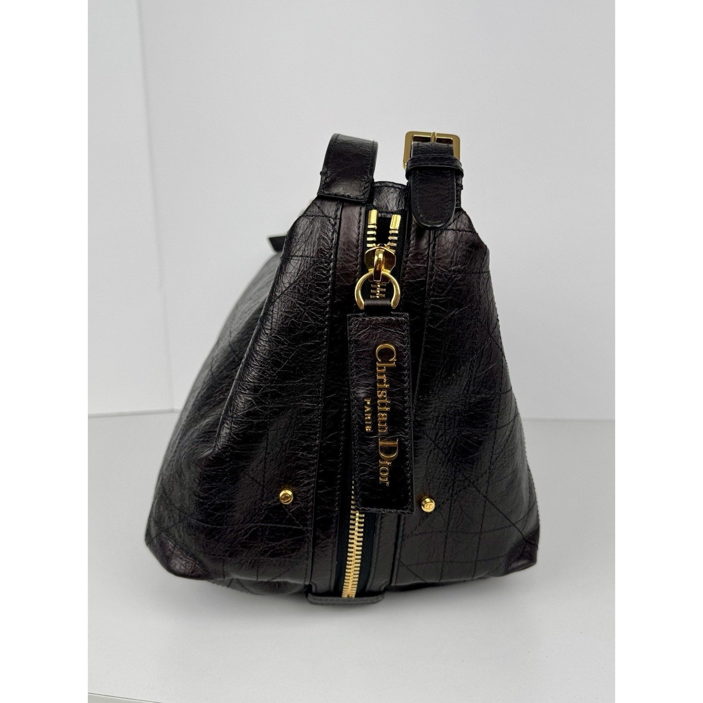 Christian Dior D-Journey Bag Eggplant Crinkled Calfskin Gold Hardware