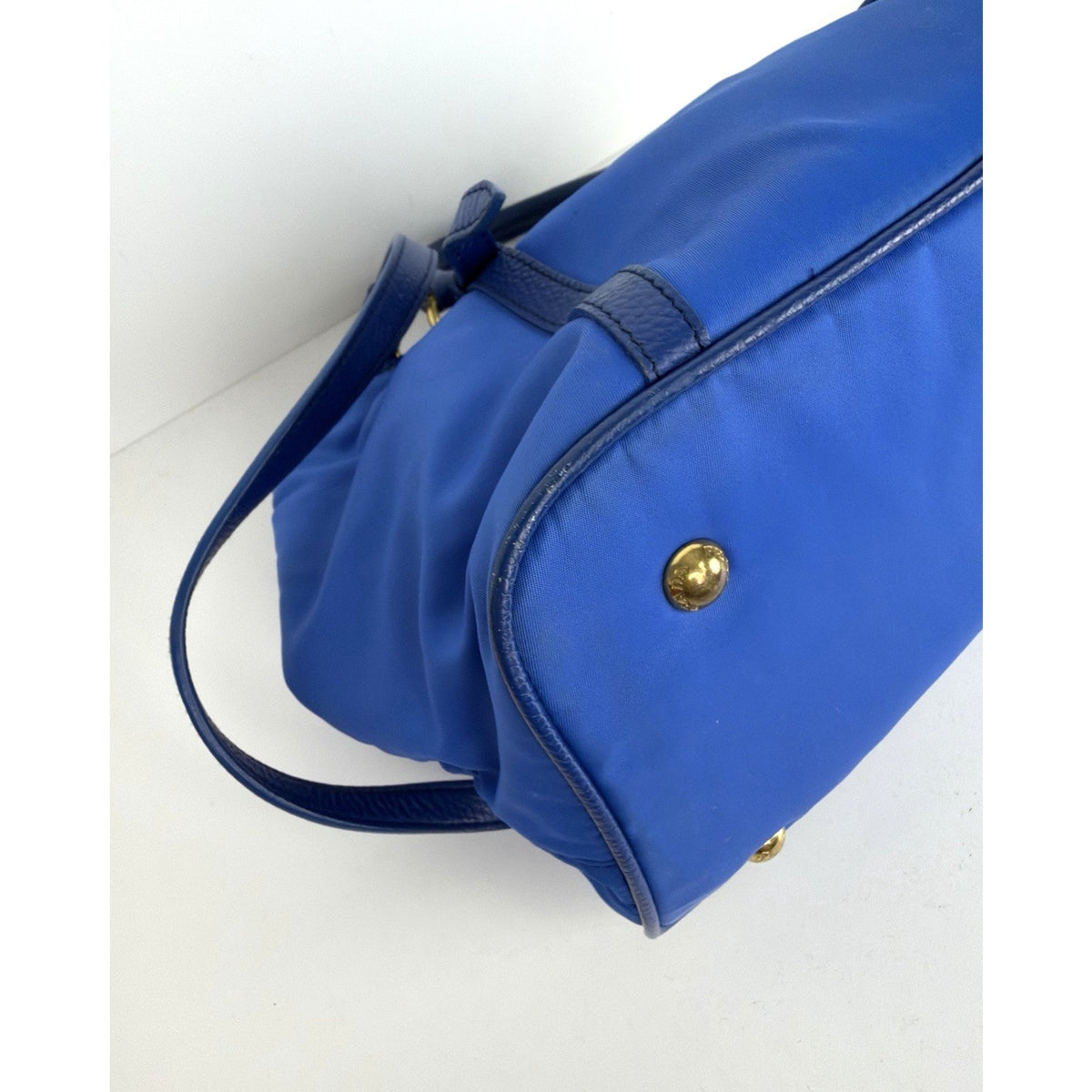Prada Tessuto Convertible Small Tote Shoulder Bag in Blue Nylon&Saffiano S10