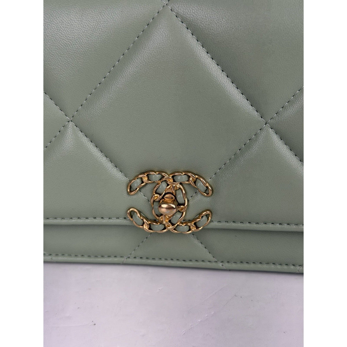 Chanel 19 Wallet on Chain Bag in Mint Green Quilted Lambskin Leather NFC B7