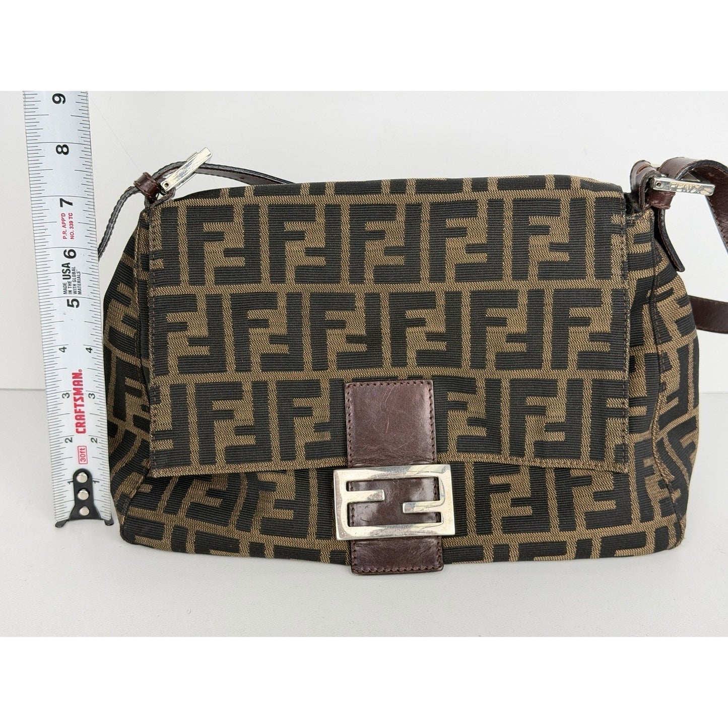 Fendi Zucca Mama Baguette Tobacco Medium Shoulder Bag in Brown Canvas E1