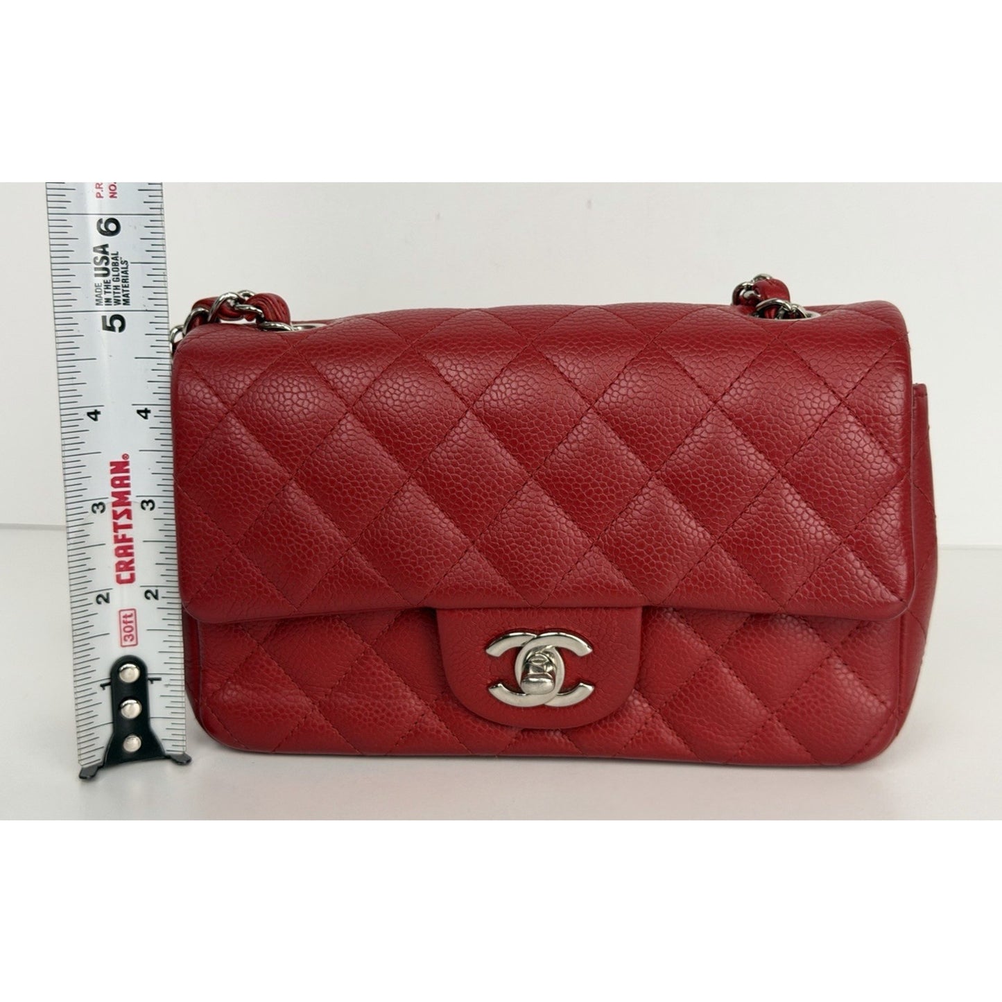 Chanel Classic Mini Rectangular Flap Bag in Red Caviar Leather 2013-2014 B4