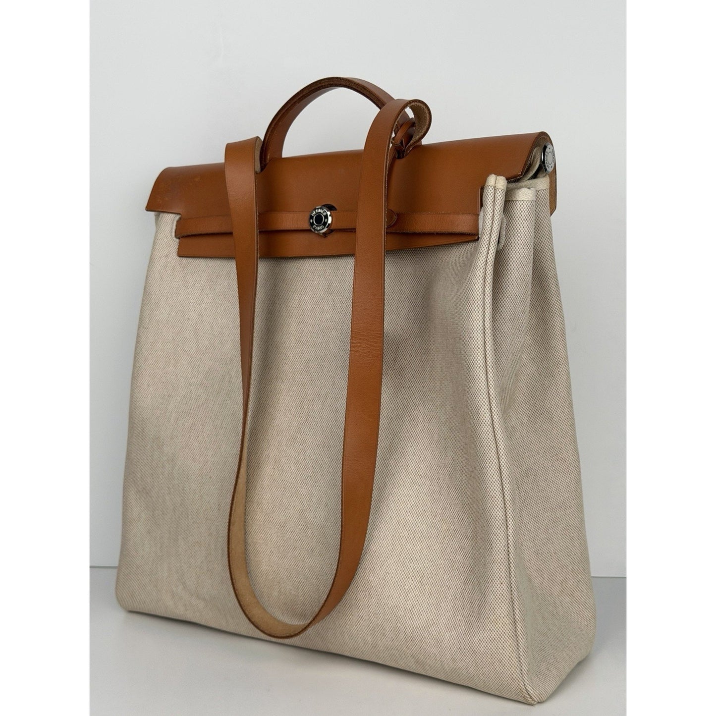 Hermes Herbag 39 (MM) in Beige and Brown Canvas and Leather 2001 C1