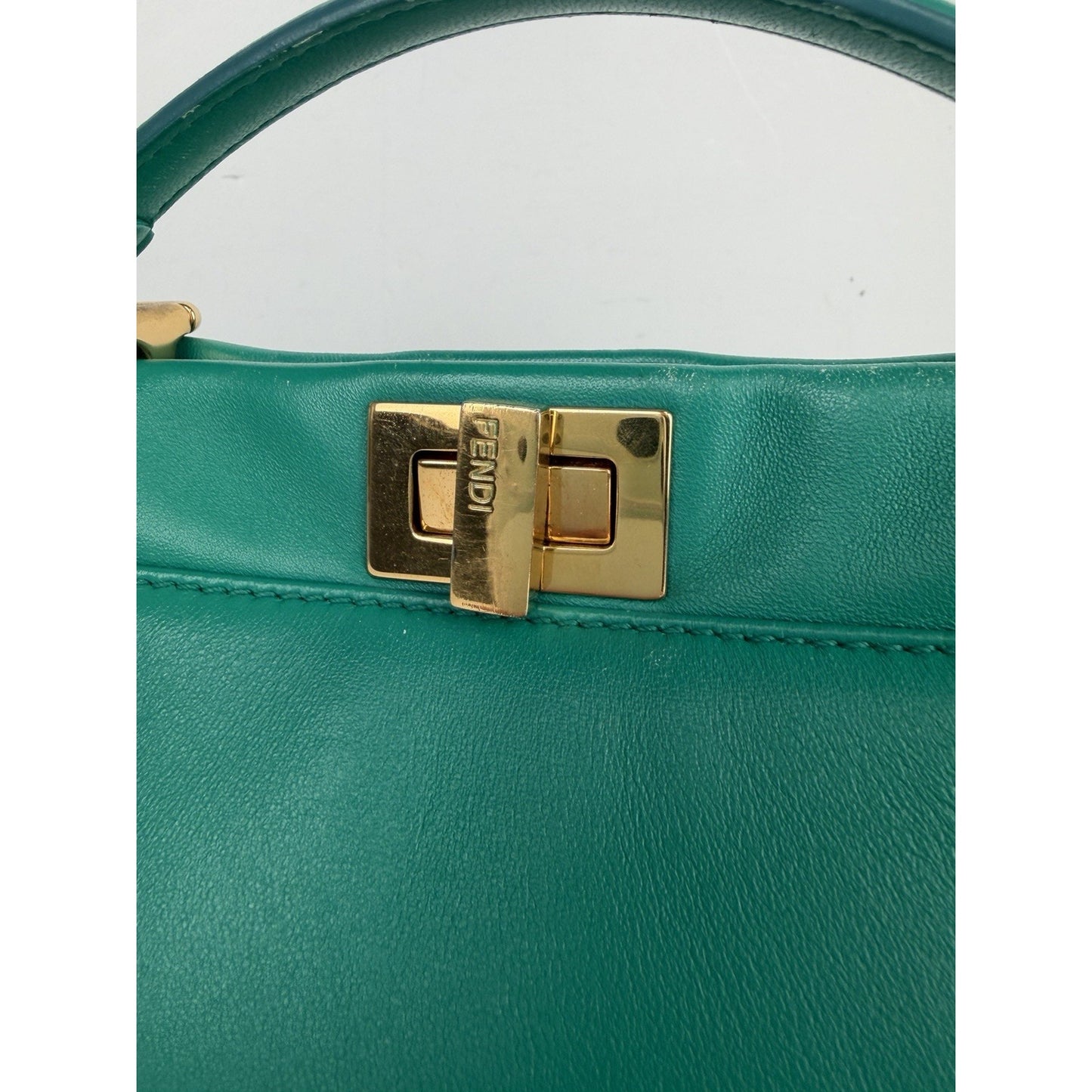 Fendi Peekaboo Handbag Mini in Emerald Green Leather & Gold Hardware S-07