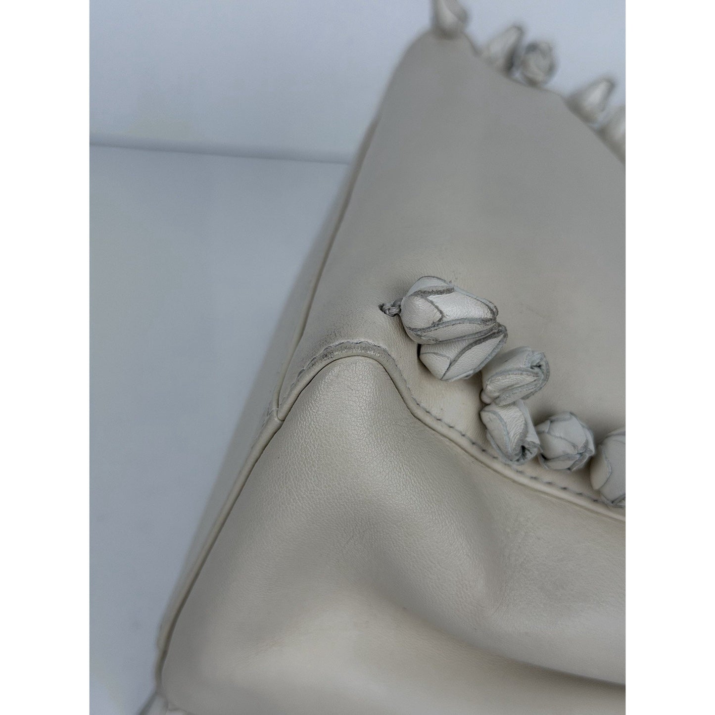 Fendi Nappa Rosebud Mini Peekaboo Iconic Satchel in White Lambskin Leather S09