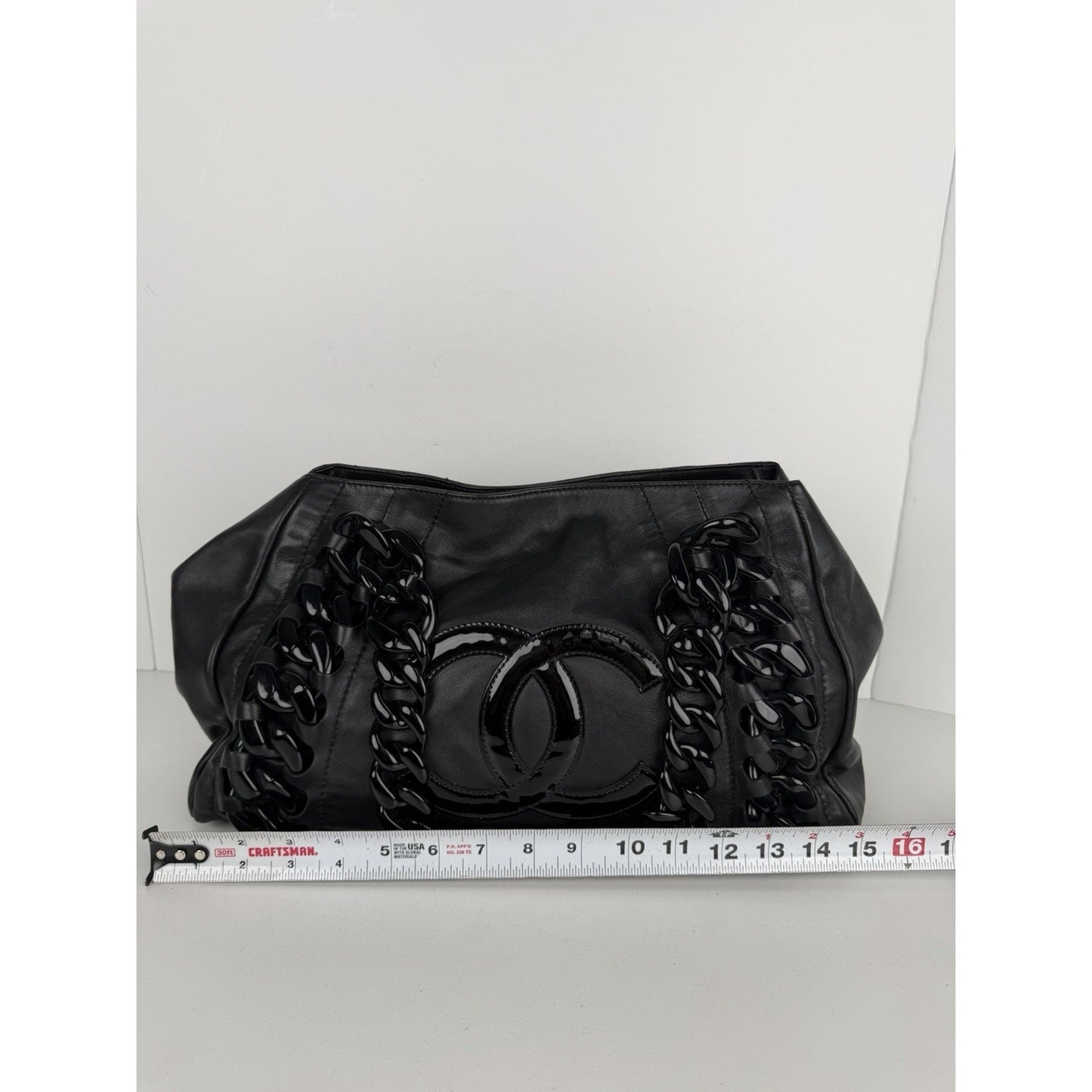 Chanel Modern East West Tote Bag Black Leather Rhodoid Chain 2006-2008 D-8