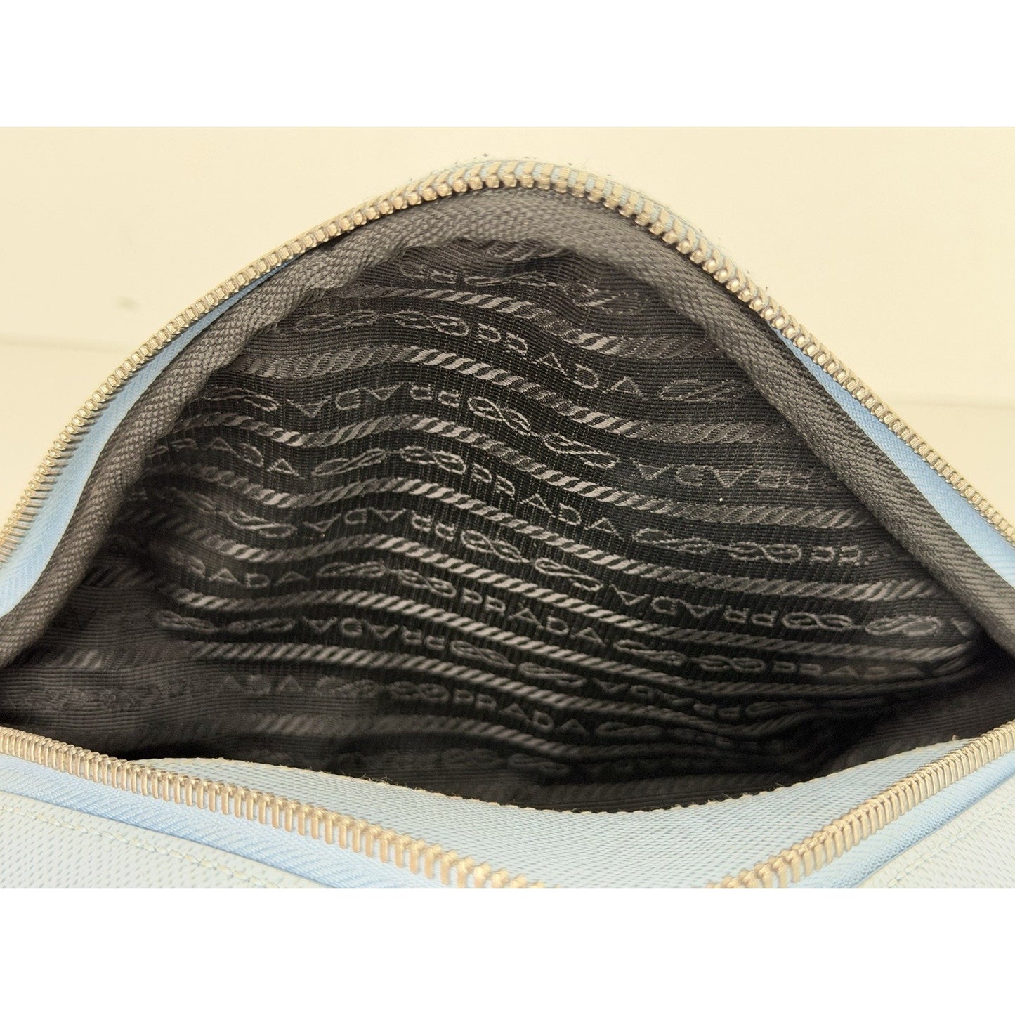 Prada Shoulder Bag Triangle Logo in Light Blue Saffiano Leather S05