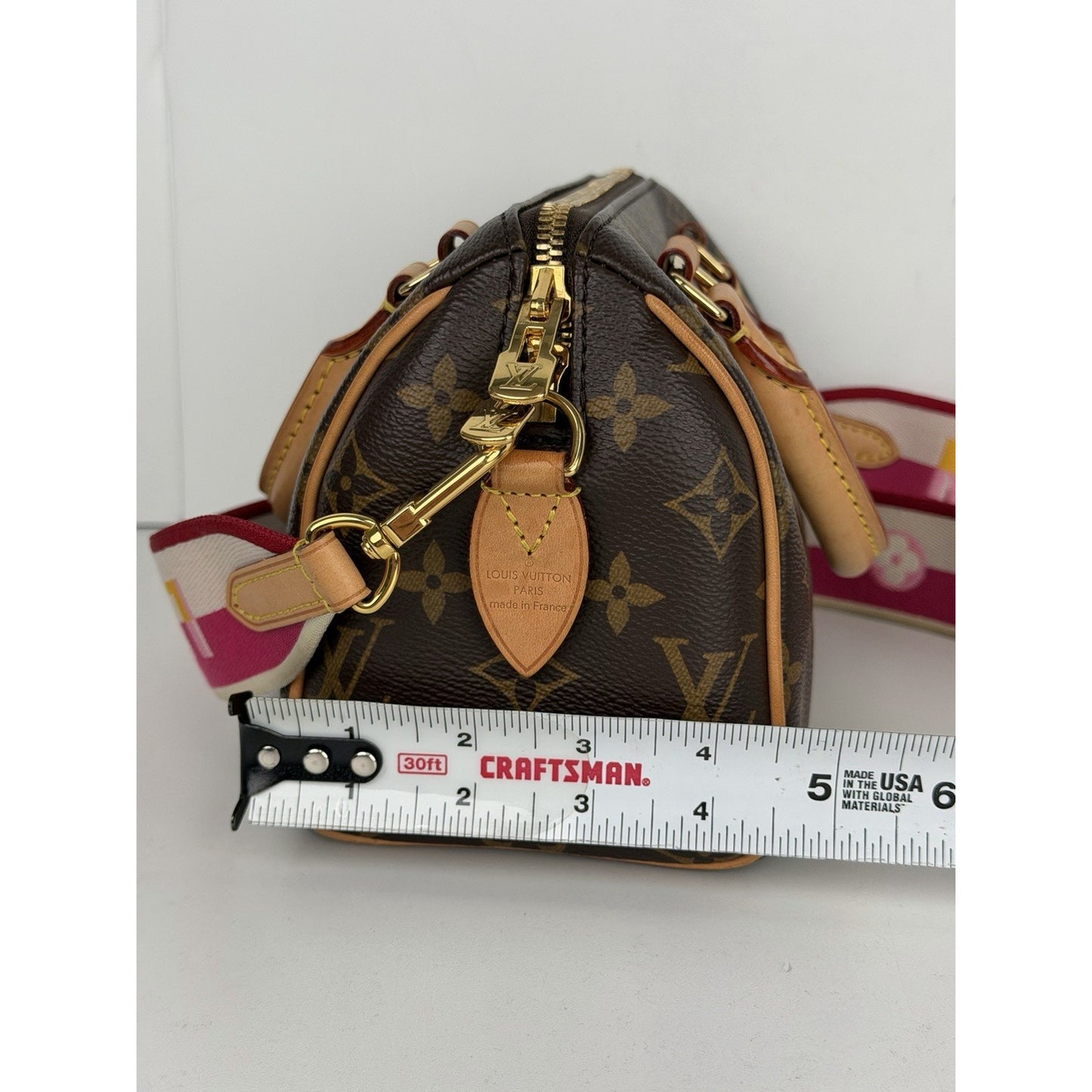 Louis Vuitton Speedy 20 HandBag Bandouliere Monogram Canvas & Pink Strap NFC E1