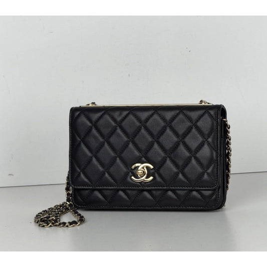Chanel Trendy CC Wallet on Chain Bag in Black Quilted Lambskin Leather 2022 D5
