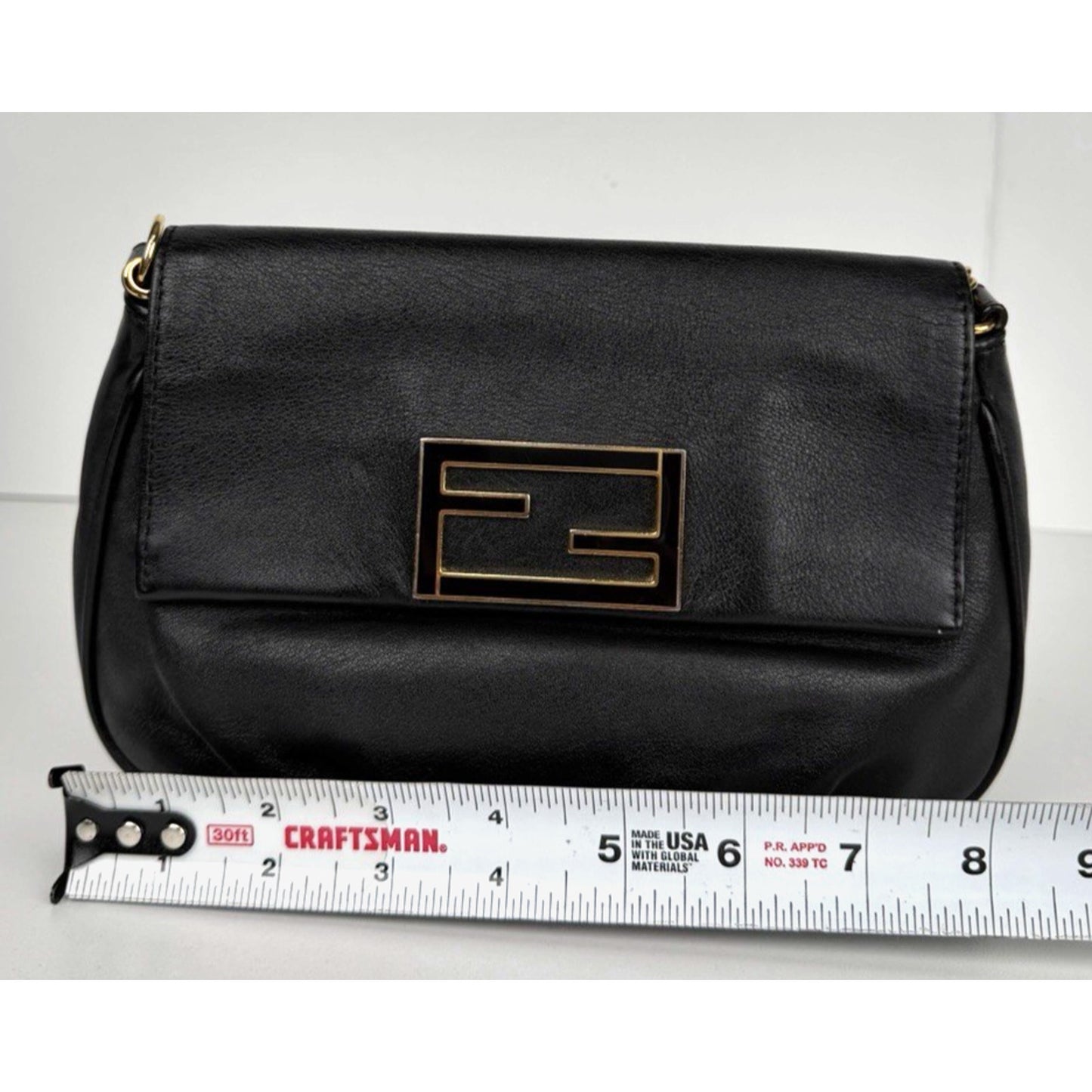 Fendi Fendista Pochette Crossbody Bag in Black Calfskin Leather S-05