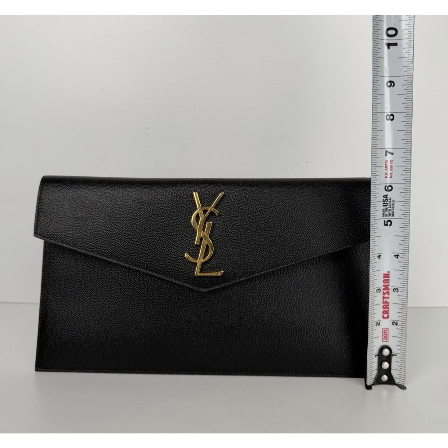 Saint Laurent Uptown Envelope Pouch Bag in Black Grain De Poudre Leather S15