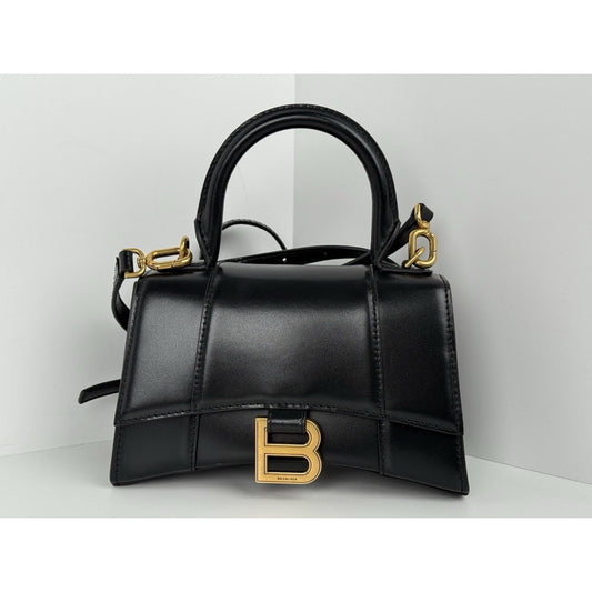 Balenciaga Hourglass XS Top Handle Bag Black Leather with Silver Hardware
