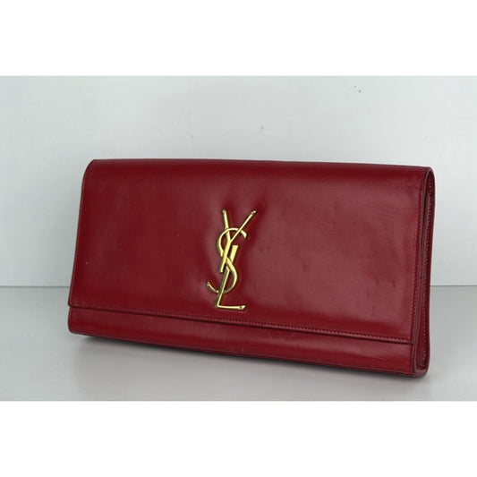 Saint Laurent Monogram Cassandre Clutch in Red Leather Gold-Tone Hardware S17
