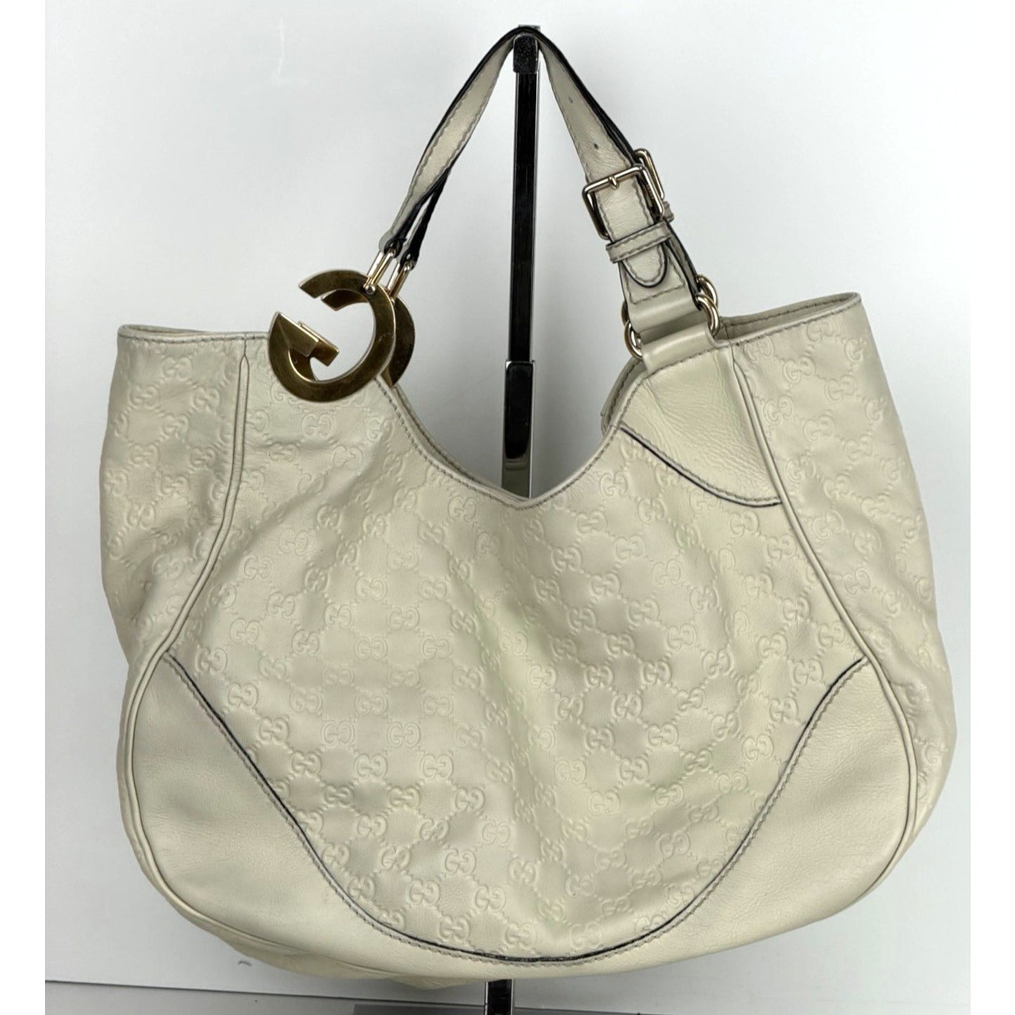 Gucci Guccissima Charlotte Large Tote Bag White Genuine Leather S