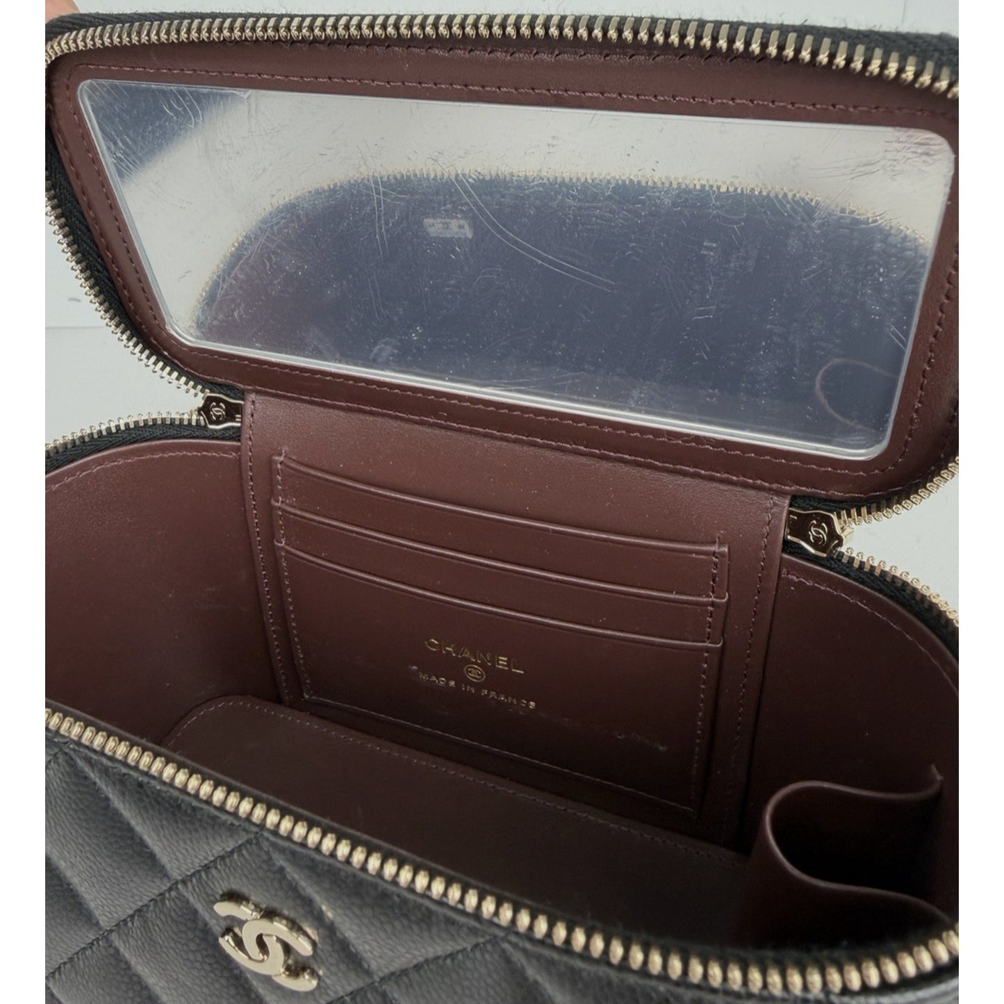 Chanel Vanity Case Bag Small in Black Caviar Leather With Chain NFC B1