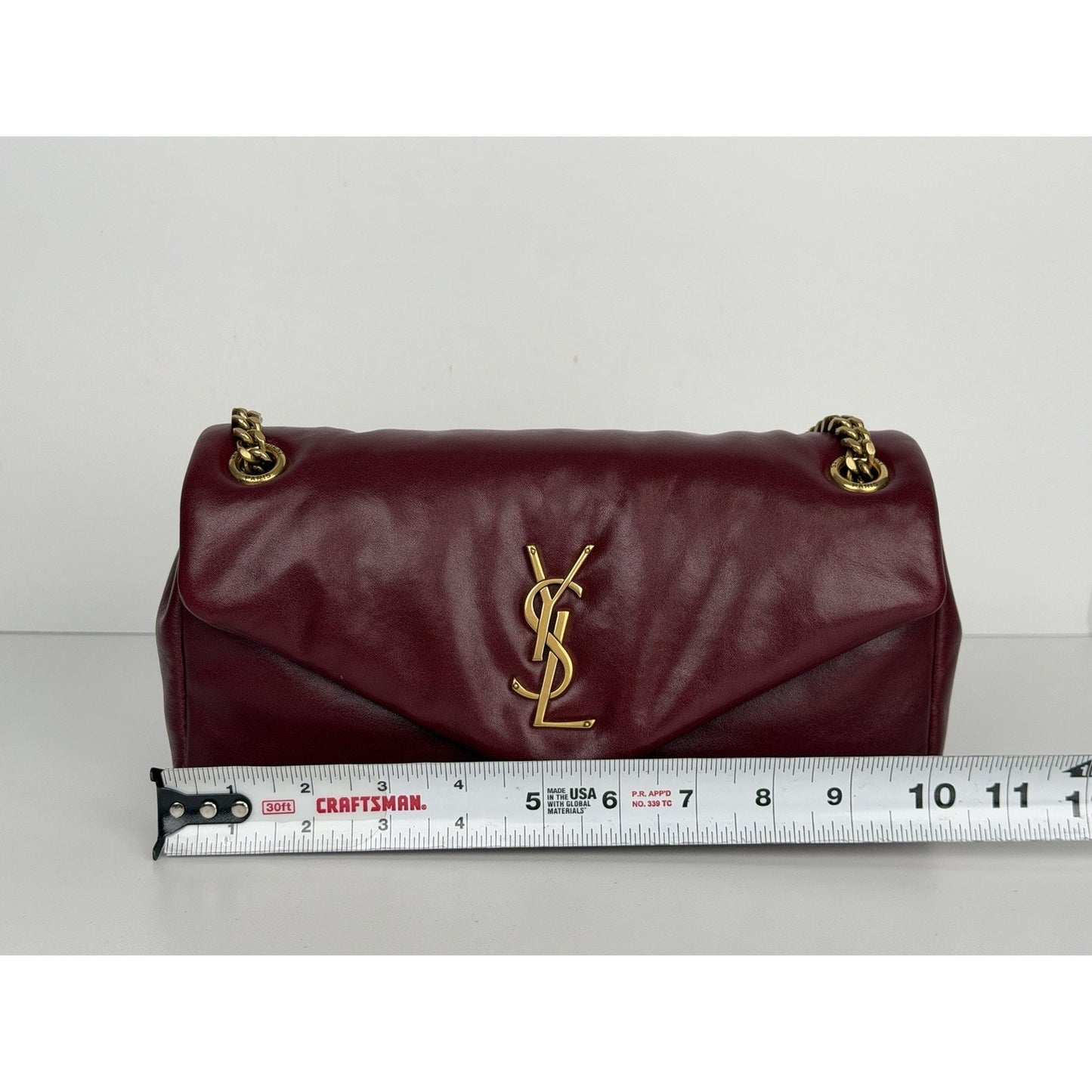 Saint Laurent Calypso Small Shoulder Bag in Bordeaux Red Smooth Padded LeatherD6