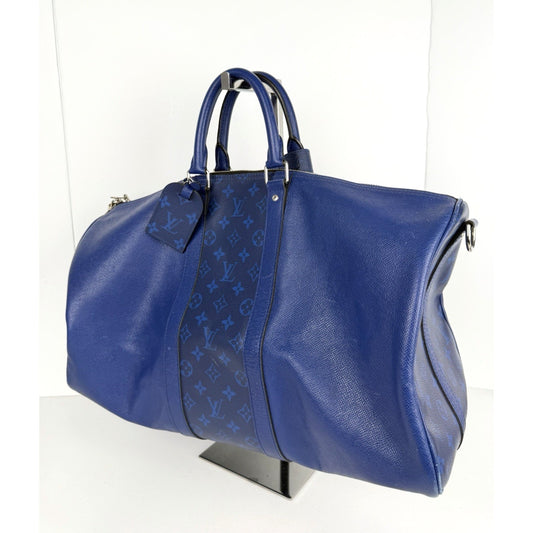 Louis Vuitton Pacific Keepall 50 Bag in Blue Taiga Leather & LV Monogram NFC S