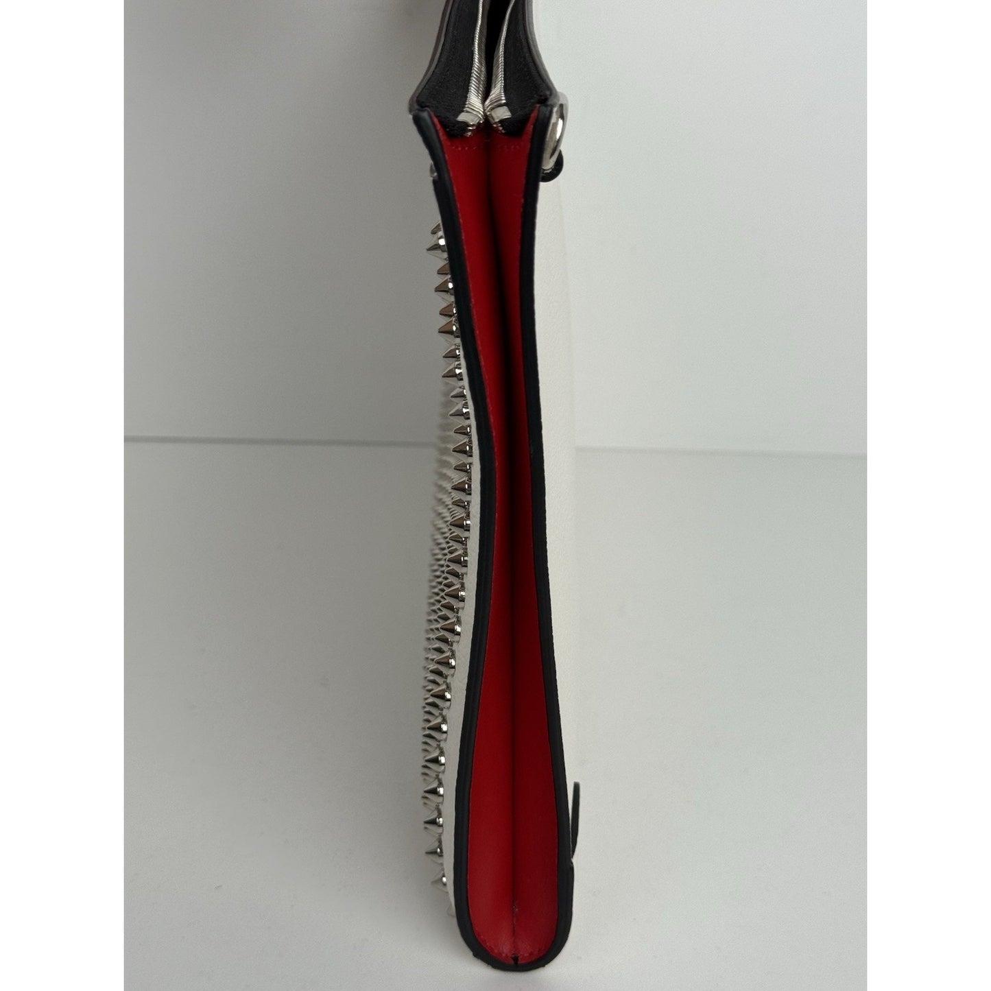 Christian Louboutin White Sky Pouch Clutch with Spike Studs and Silver Hardware