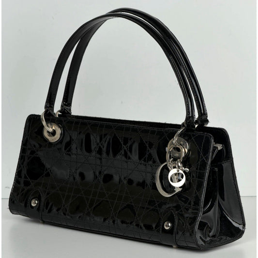 Christian Dior East-West Lady Dior Cannage Shoulder Bag 2005 Black Leather S09