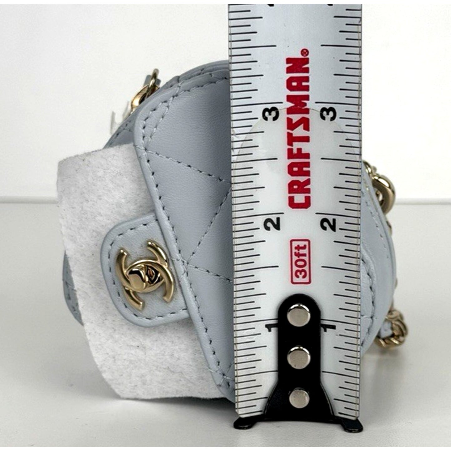 Chanel CC In Love Heart Mini Bag Charm in Light Blue Quilted Lambskin U-3