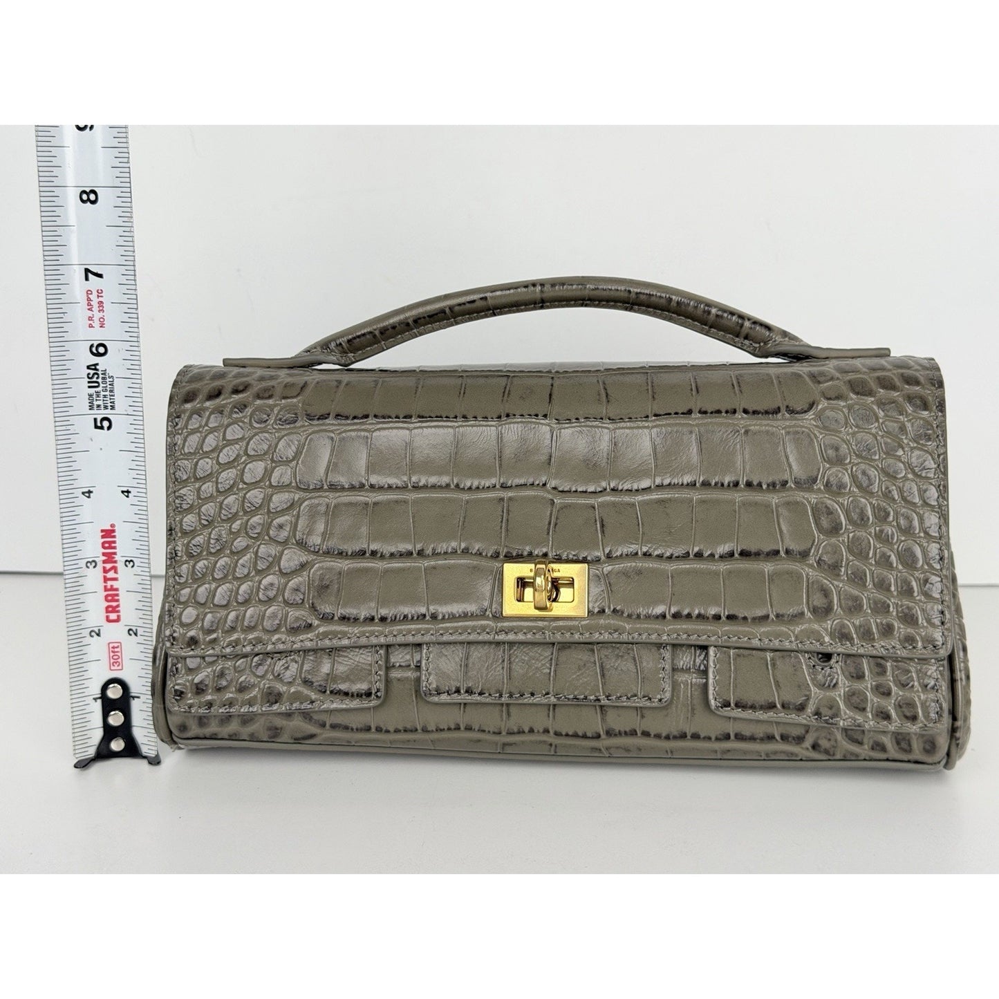 Balenciaga Bel Air Small Clutch Bag in Khaki Leather Gold-Tone Hardware C6