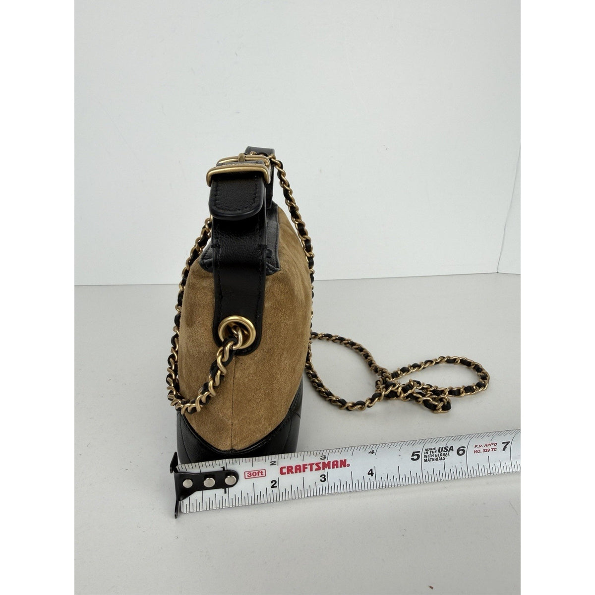 Chanel Coco Base Quilted Mini Hobo Clutch Bag with Chain in Brown Suede NFC E-3