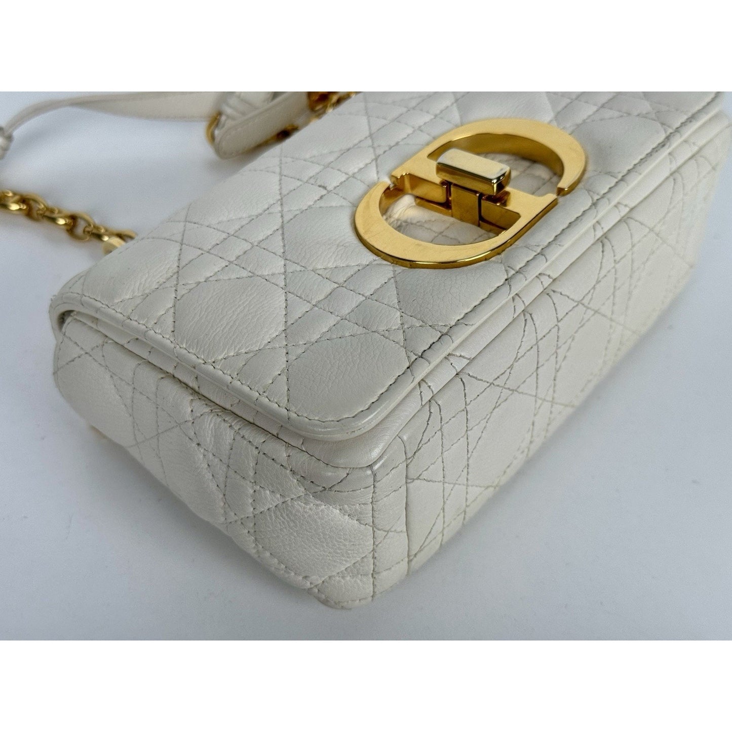 Dior Caro Bag in White Supple Leather with Gold Tone Hardware E-3