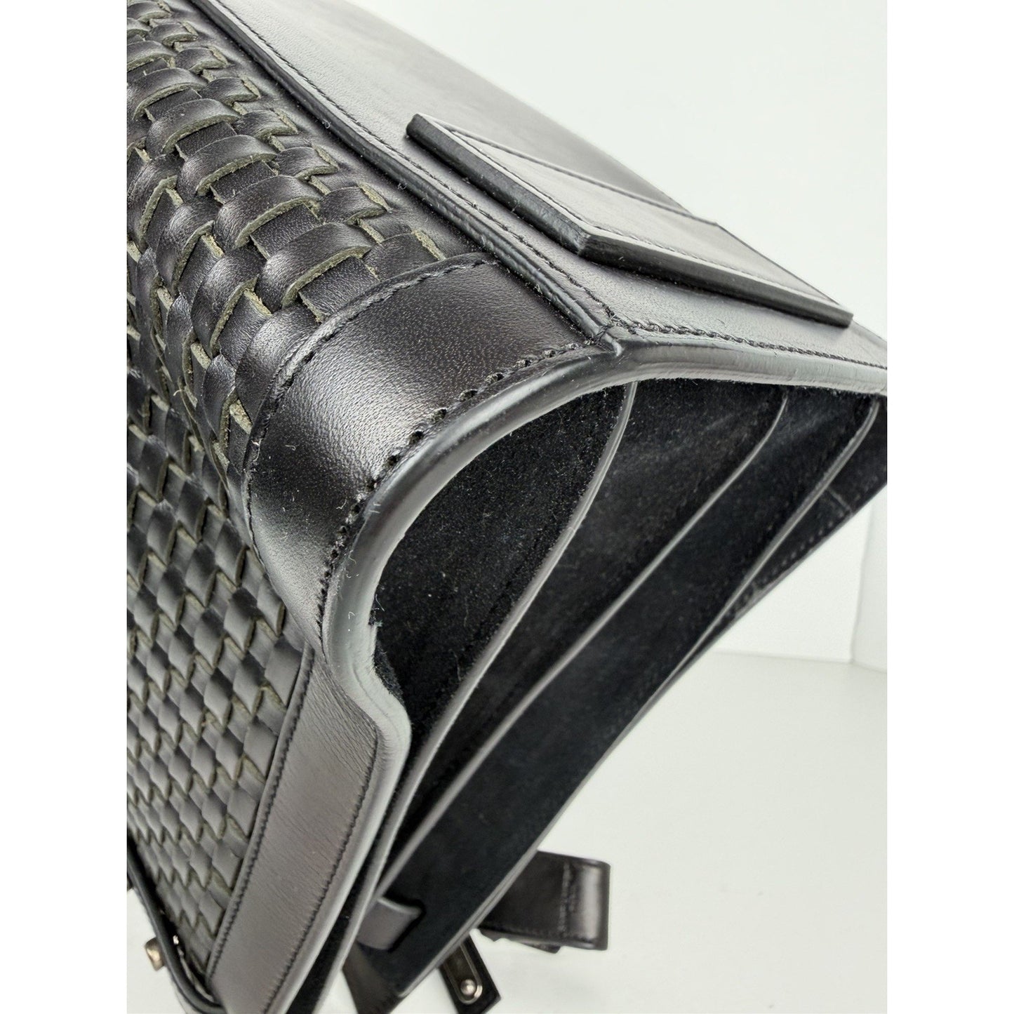Saint Laurent Woven Sac de Jour Top Handle Bag Small in Black Leather S