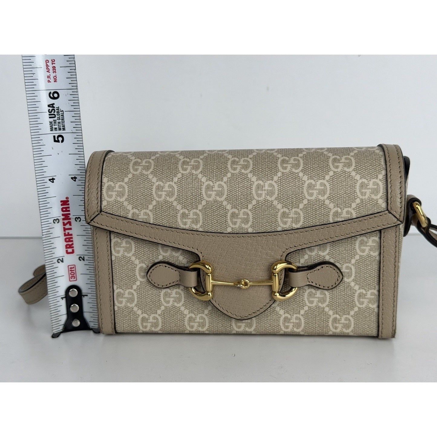 Gucci Horsebit 1955 Mini Bag in Beige and White GG Supreme Coated Canvas S