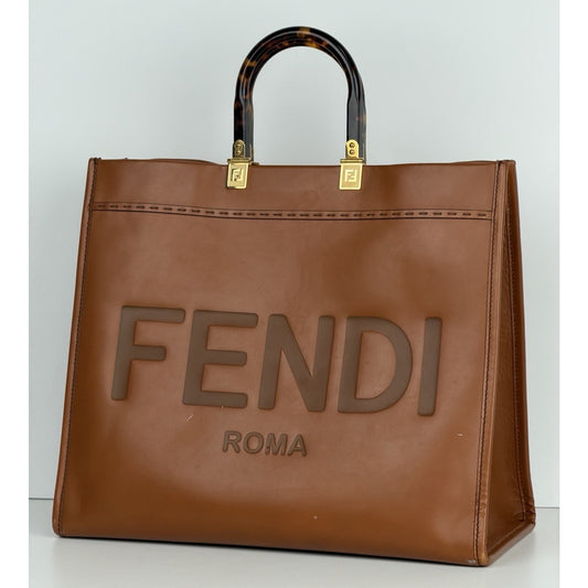 Fendi Sunshine Shopper Tote Handbag Brown Leather Large