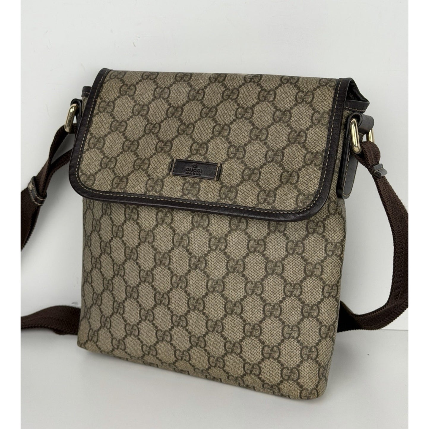 Gucci GG Plus Monogram Messenger Bag in Beige & Dark Brown Coated Canvas S11