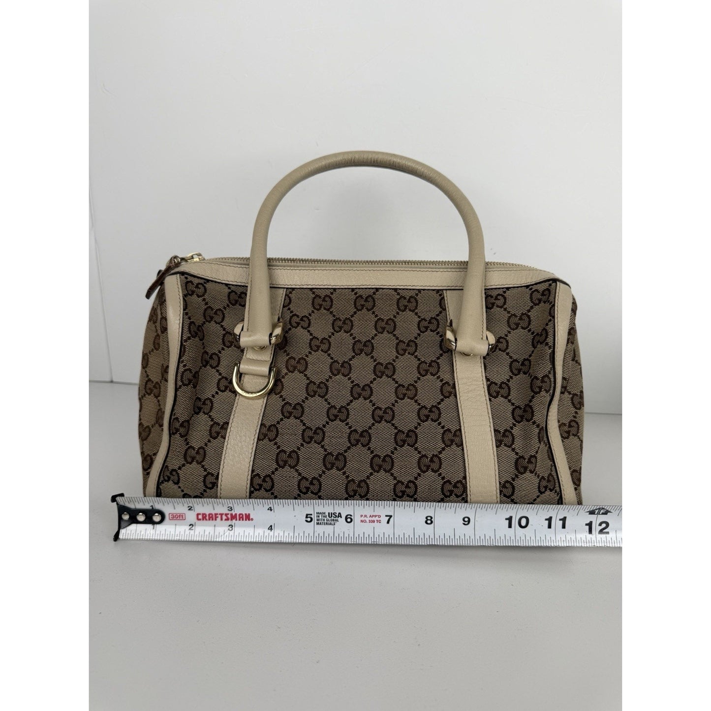 Gucci Abbey Boston Shoulder Bag Small Vintage in Brown GG Monogram Canvas S05