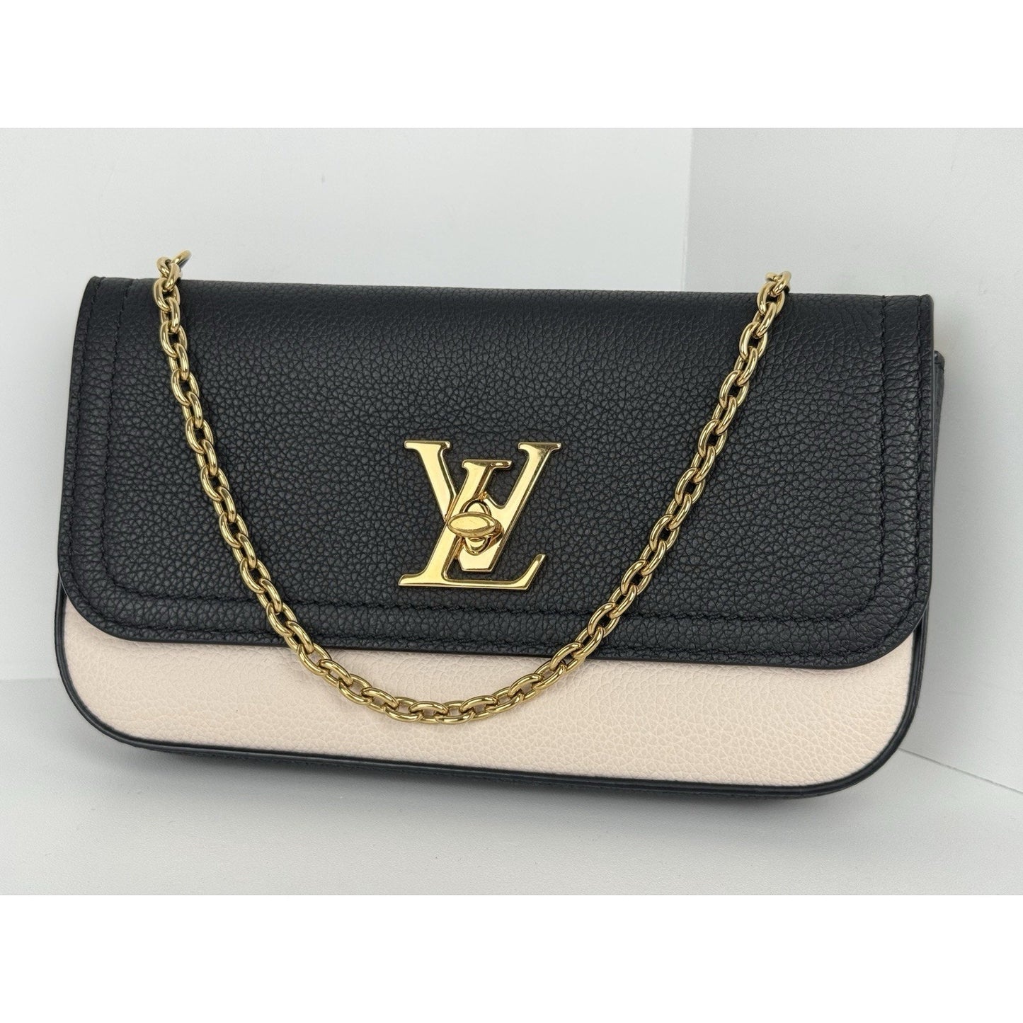 Louis Vuitton Calfskin Lockme Phone Chain Pouch in Vanille and Black B-6