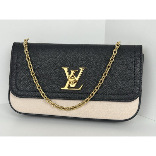 Louis Vuitton Calfskin Lockme Phone Chain Pouch in Vanille and Black B-6