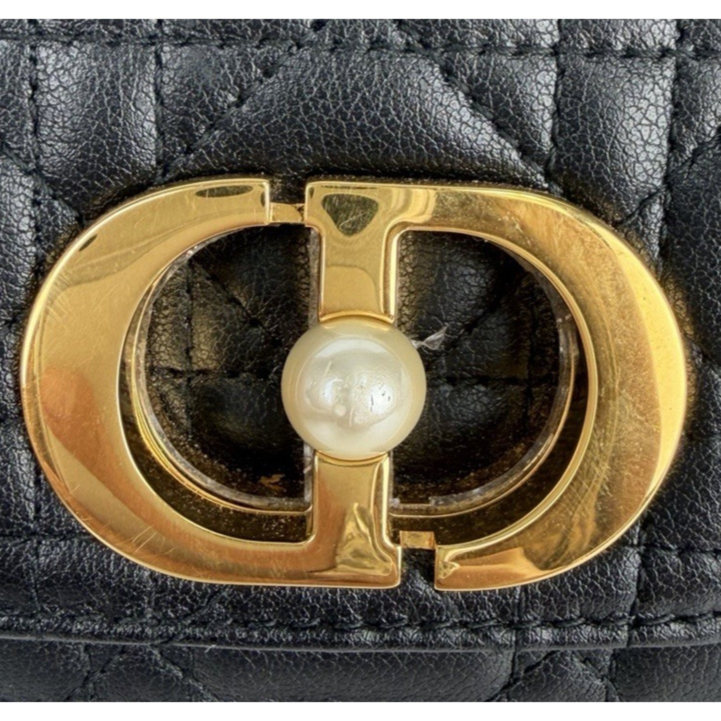 Dior Cannage Jolie Top Handle Small Bag in Black Calfskin with "CD" Clasp S-07