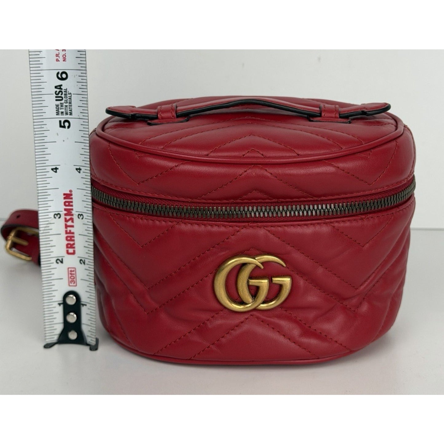Gucci GG Marmont Mini Vanity Backpack in Red Chevron-Quilted Calfskin Leather S9