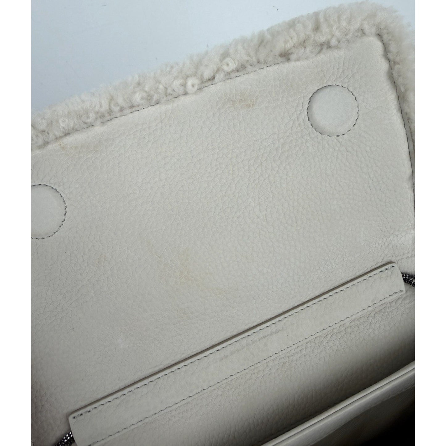 Brunello Cucinelli Shoulder Bag with Shearling Trim in Off-White Leather S15