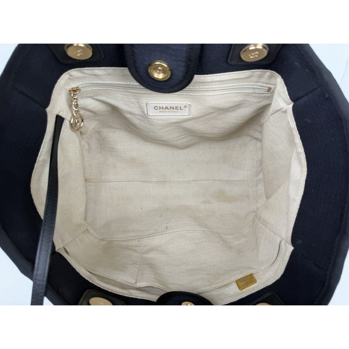 Chanel Deauville Tote Bag Smmall in Black Canvas with Gold-Tone Hardware NFC C4