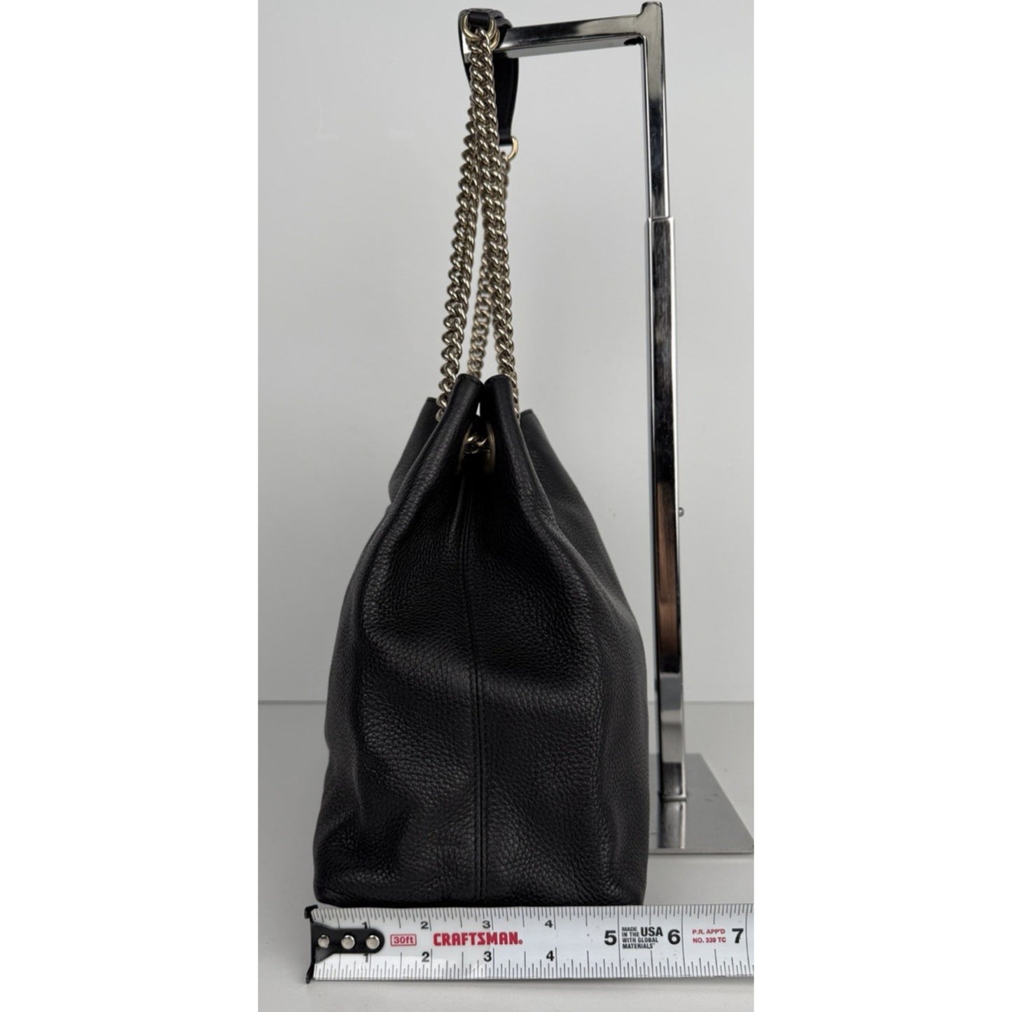 Gucci Soho Chain Shoulder Medium Bag in Black Pebbled Leather with Tassel S-06