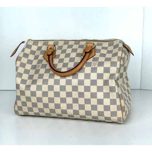 Louis Vuitton Speedy 30 Handbag in White Damier Azur Coated Canvas 2014 S04