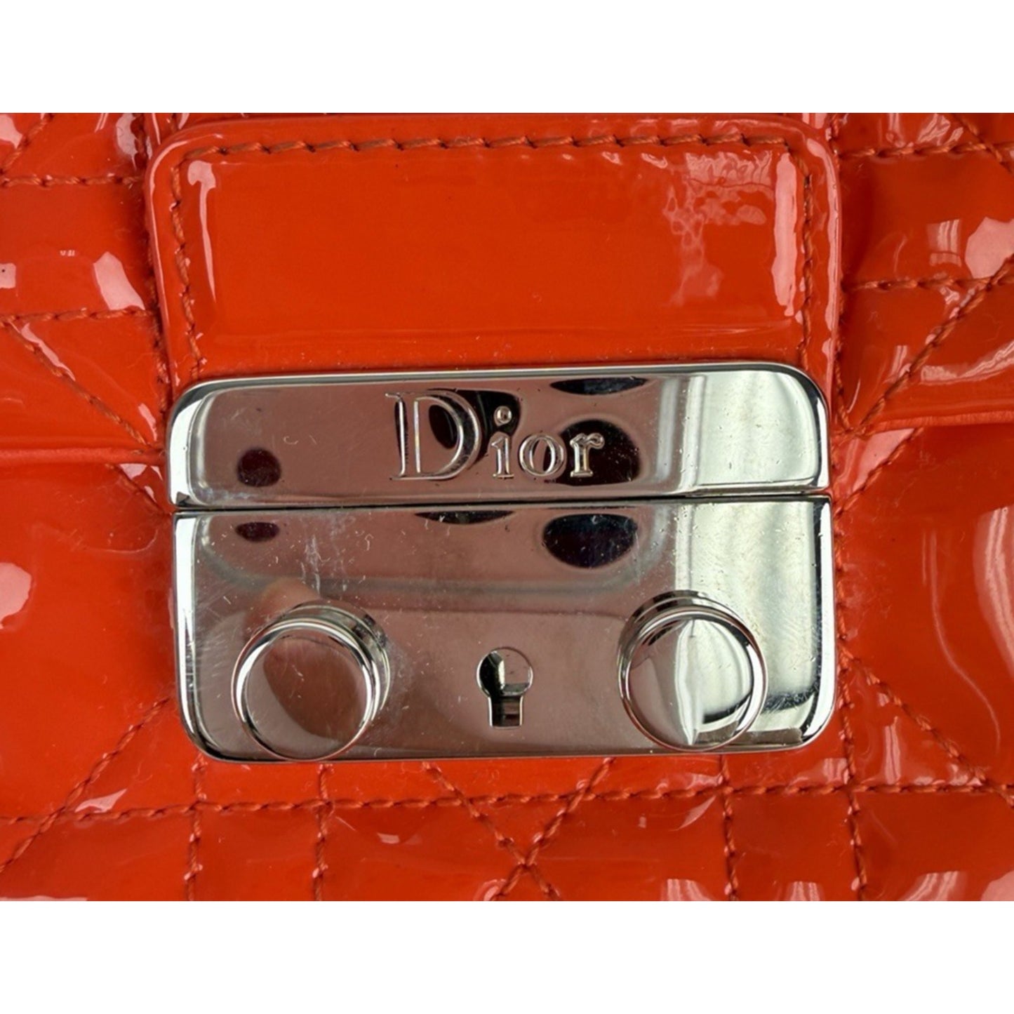 Christian Dior Miss Dior Cannage Patent Leather Wallet on Chain Red S11