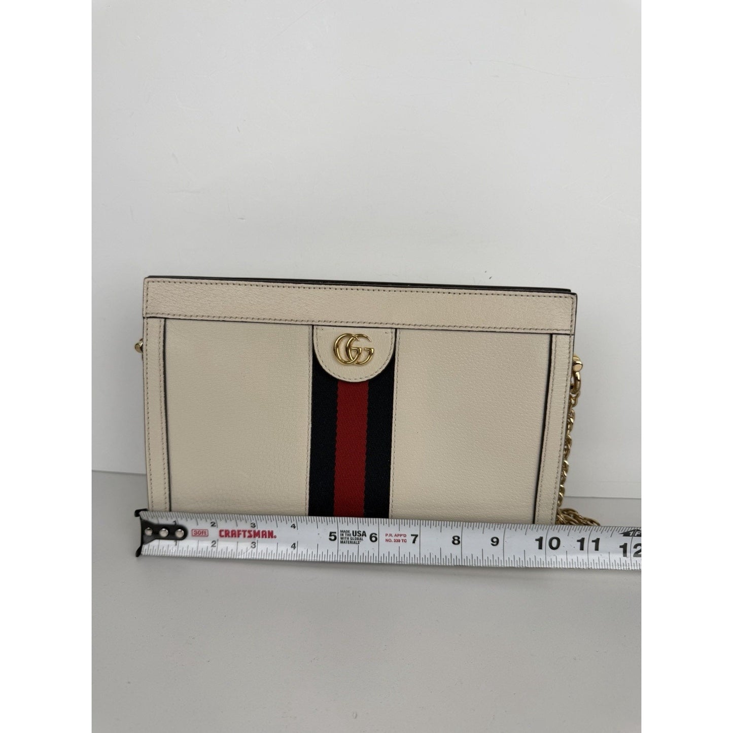 Gucci Ophidia Chain Shoulder Bag in White Leather with Sylvie Web Accent S-04