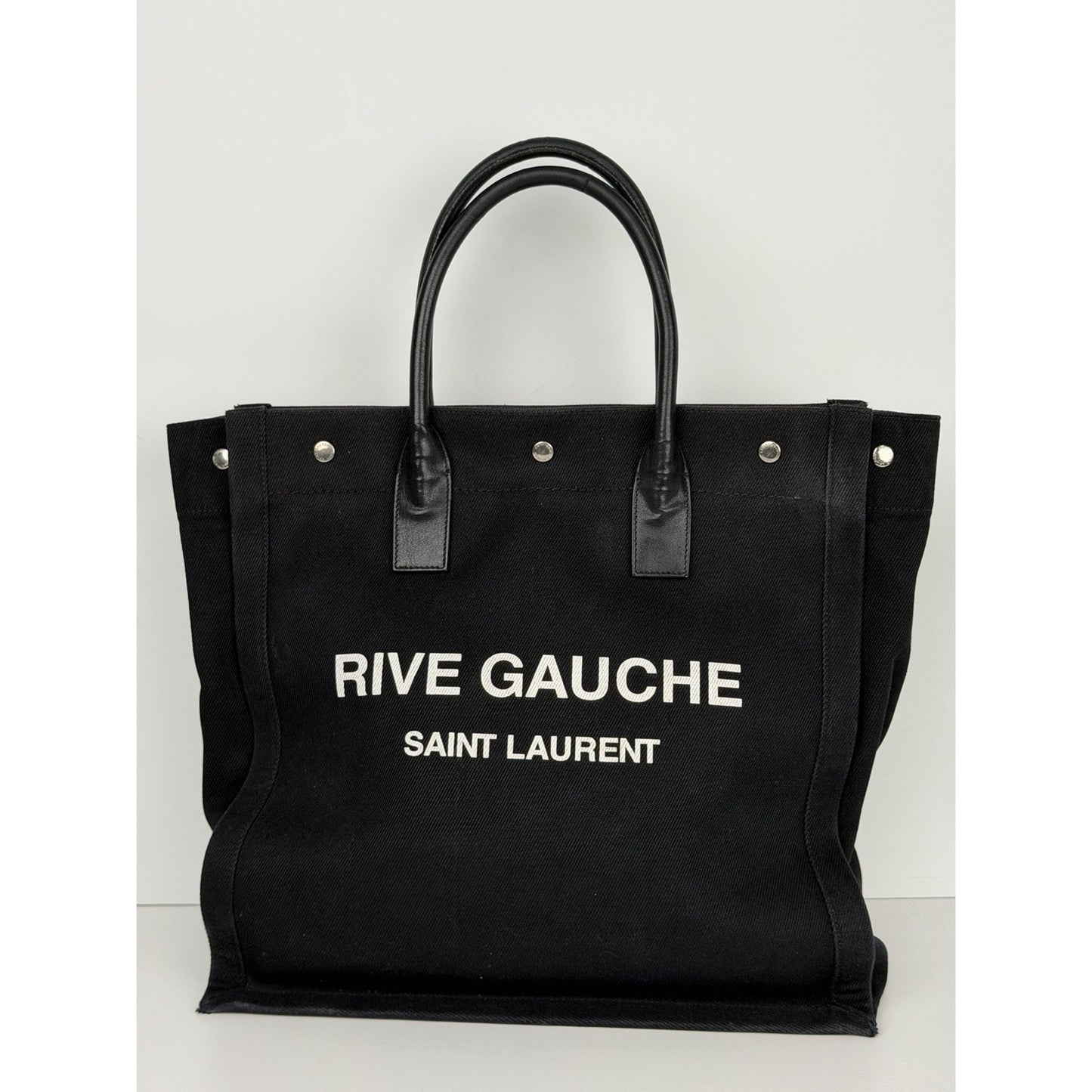 Saint Laurent Rive Gauche Tote Bag Small in Black Canvas and Calfskin S11