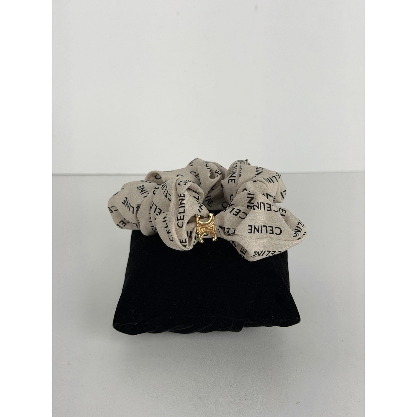 Celine Rayure Scrunchie in Silk and Brass with a Gold Finish
