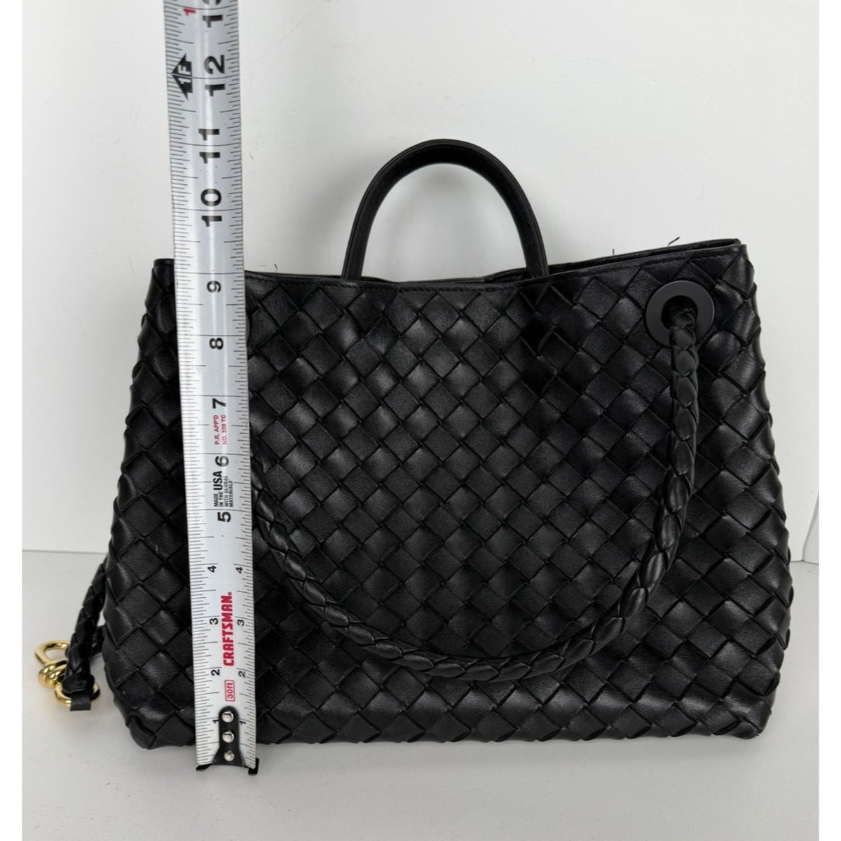 Bottega Veneta Andiamo Woven Leather Top-Handle Medium Bag in Black D5