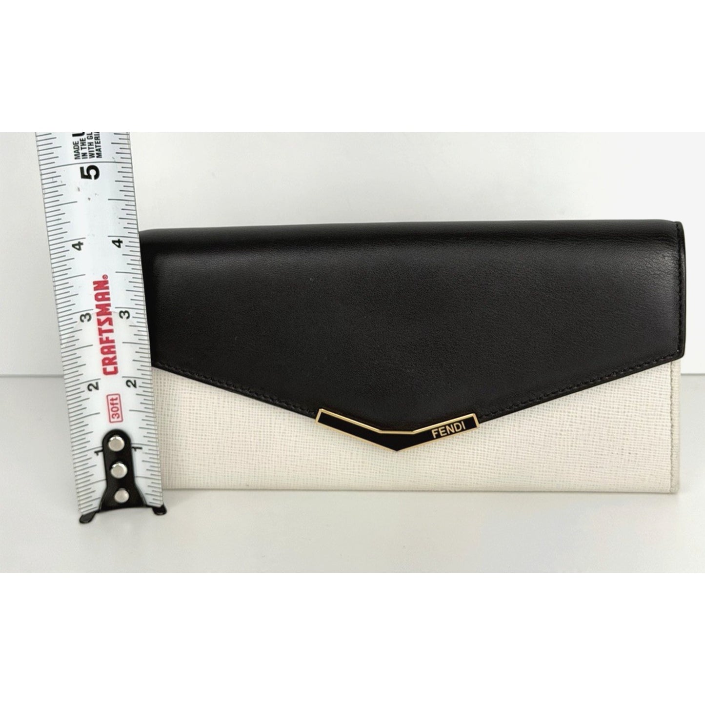 Fendi Envelope Long Wallet in White and Black Leather