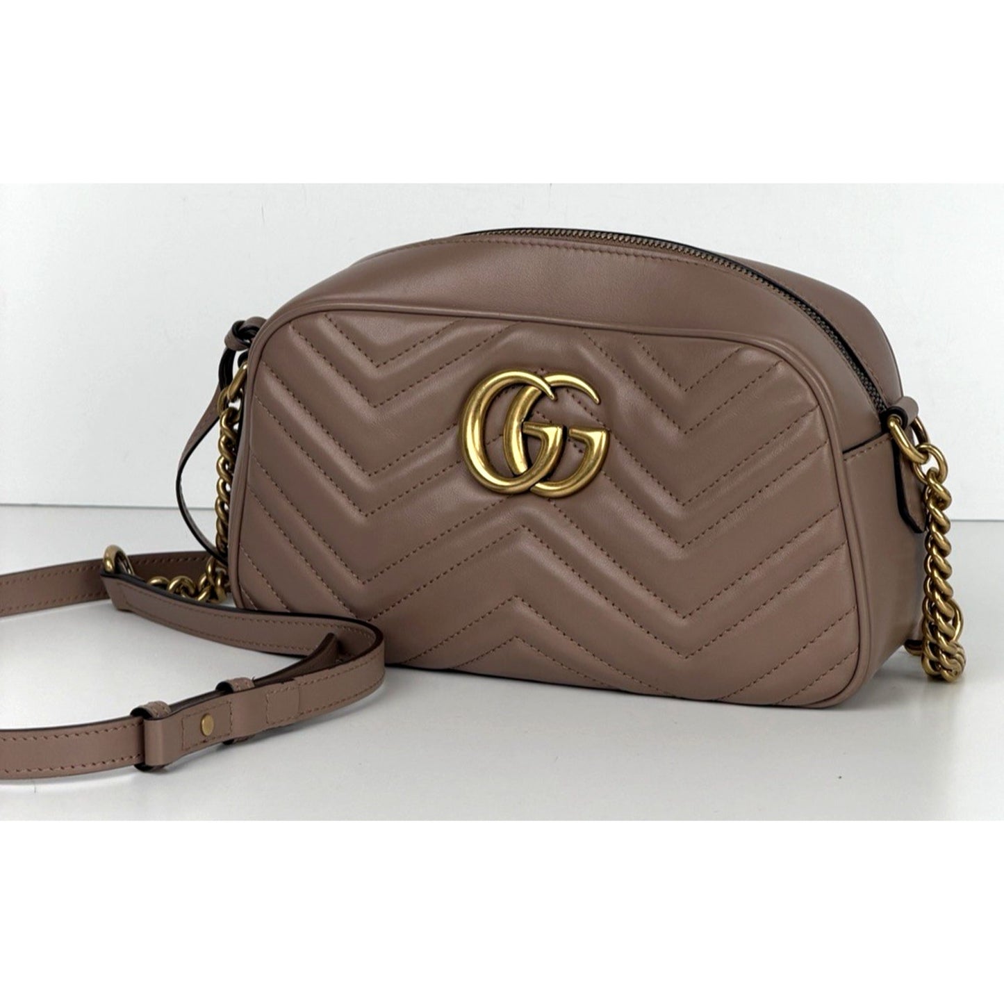 Gucci GG Marmont Camera Bag Small in Porcelain Rose Matelasse Leather S