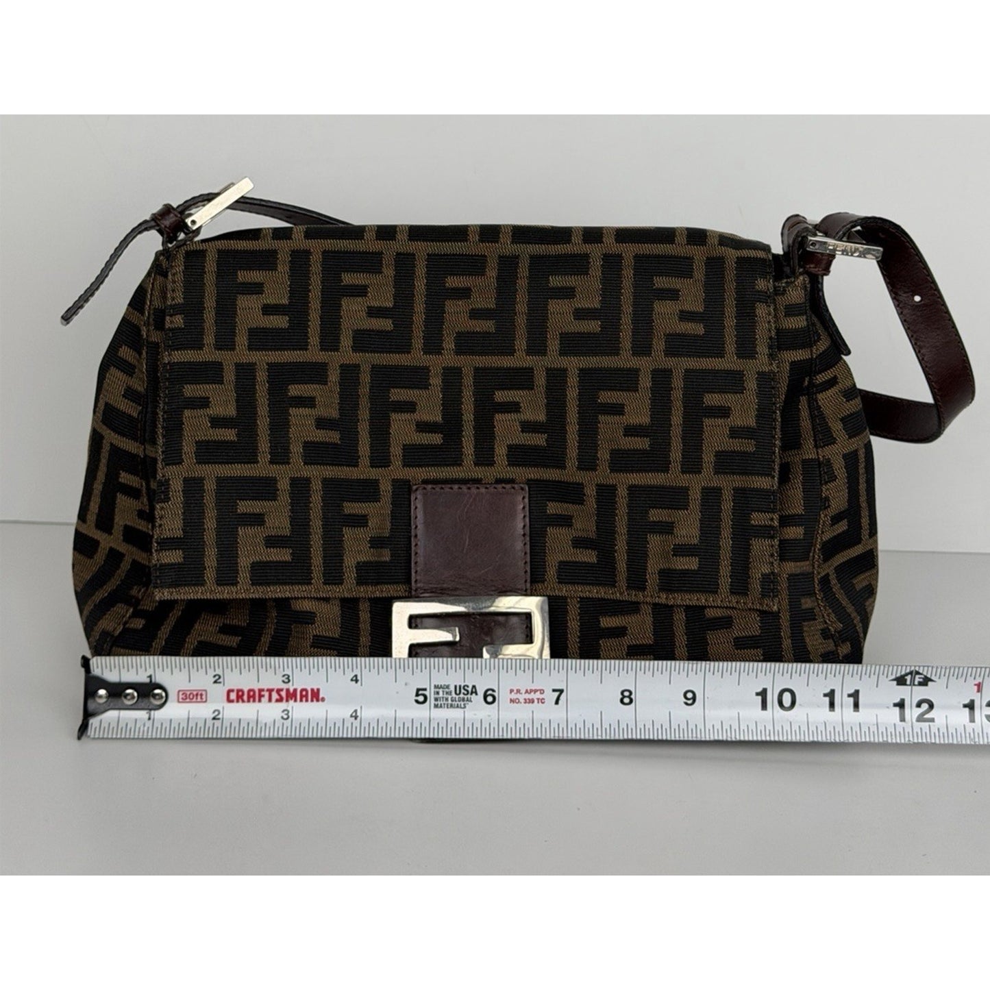 Fendi Zucca Mama Baguette Tobacco Medium Shoulder Bag in Brown Canvas E1