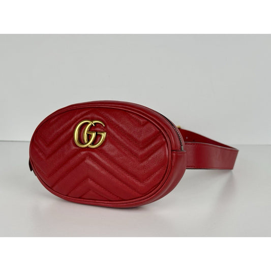 Gucci GG Marmont Red Matelasse Leather Belt Bag (85/34 476434-493075) B-2