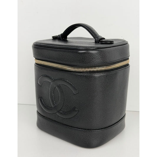Chanel Caviar Vanity Cosmetic Case Vintage in Black Leather 1997-1999