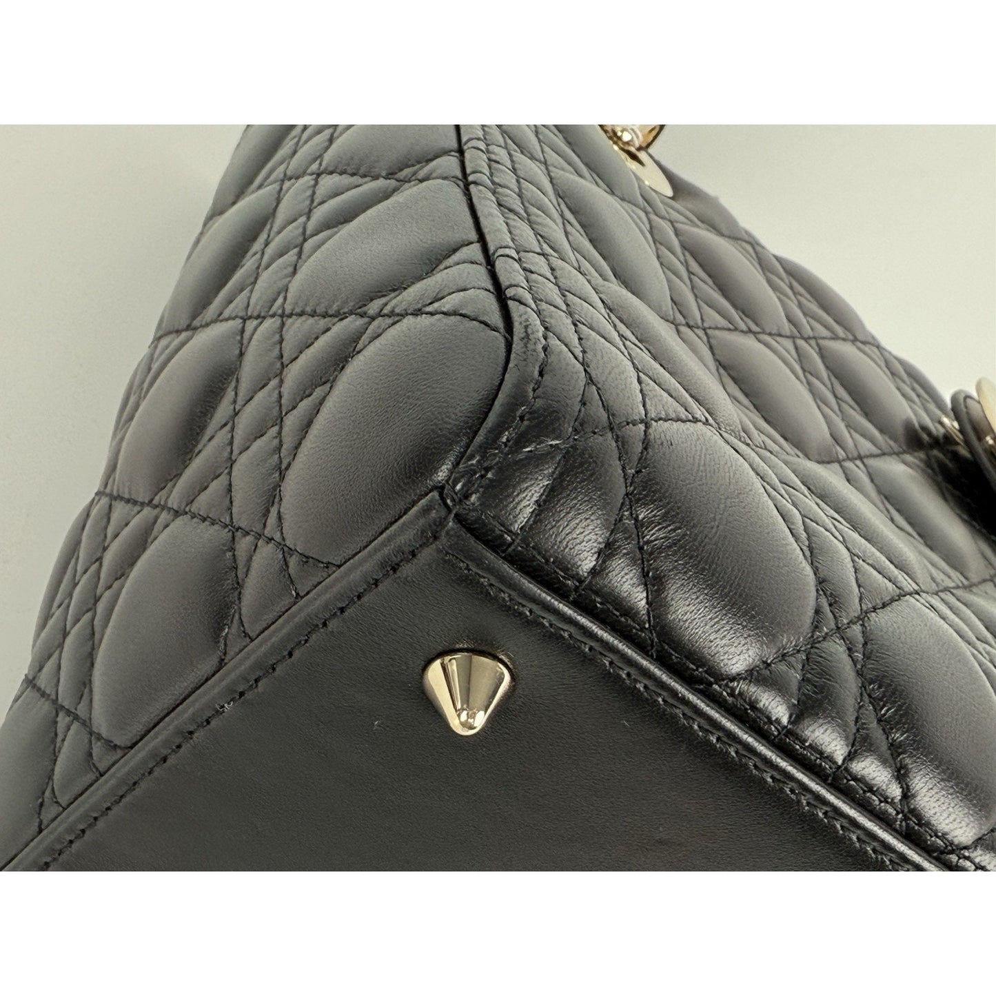 Dior Lady Medium Tote Shoulder Bag Black Leather